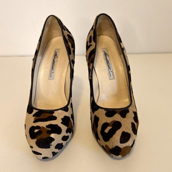 Brian Atwood Leopard Print Calf Hair Slip On Platform Pumps - Picture 2 of 7